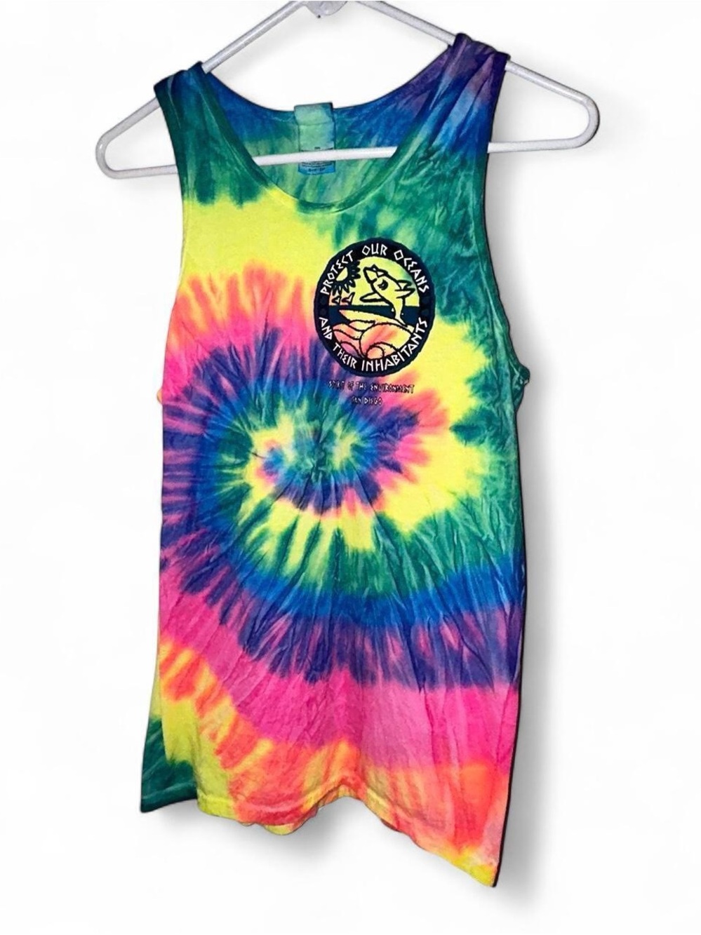 Protect Our Oceans Tie-Dye Tank Top - Rainbow Colors